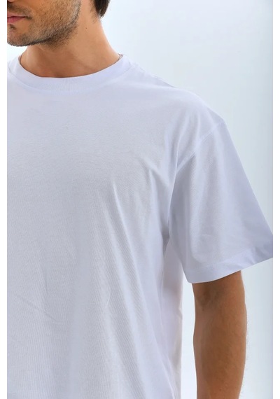 Veraura Lifestyle Unisex Oversize Düz Bisiklet Yaka T-shirt - Beyaz
