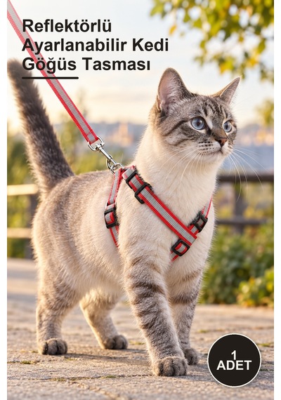 1 Adet Reflektörlü Ayarlanabilir Kedi Göğüs Tasması