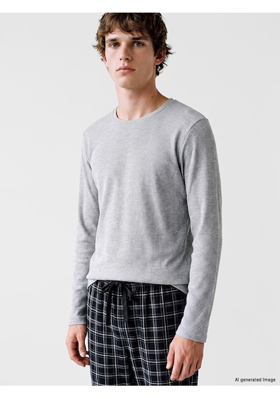 LC Waikiki Lc Waıkıkı Gri Bisiklet Yaka Erkek Termal Pijama Üst