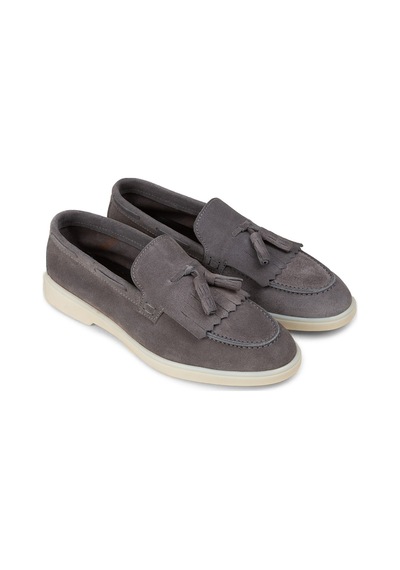 Deery Erkek Hakiki Süet Gri Püsküllü Loafer - 02030mgrıc02