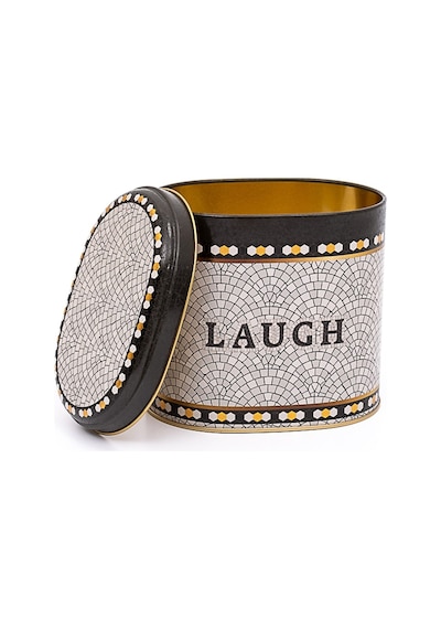 Mosaic Laugh Desenli Oval Metal Saklama Kabı 14 x 12 x 13 CM 1.4 L Çok Renkli