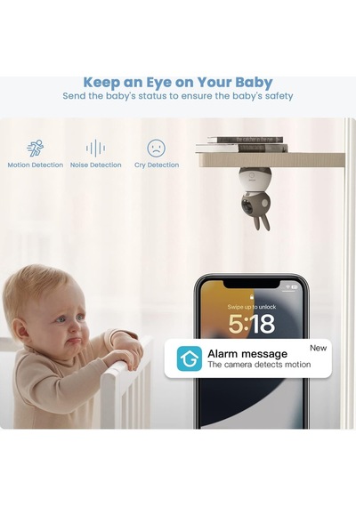 İegeek 2k/3mp Wifi Bebek Monitörü, 5" Ekran, 360 Görüş, Otomatik Takip, Gece Görüşü, Hareket Algılama Kamera Sistemi