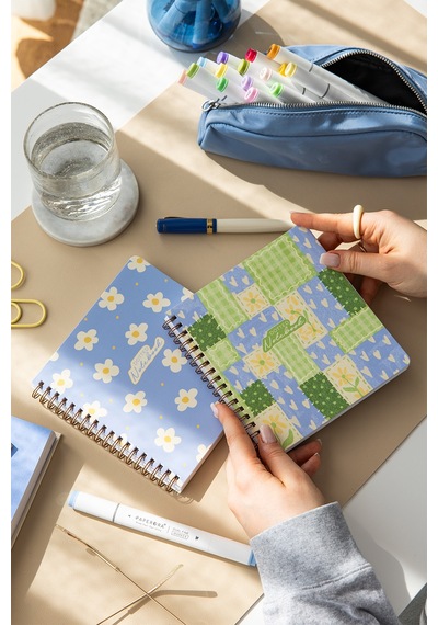 15x16 Spiralli Karton Kapak 2'li Noktalı Not Defter Seti - Patchwork Çok Renkli