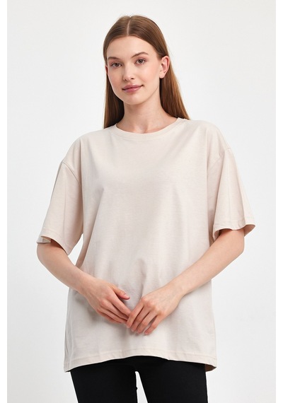 Odda Kadın Oversize Tişört P-009408 Bej