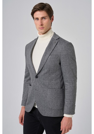 Morven Erkek Füme Örme Trend Desenli Slim Fit Mono Yaka Ceket 26ms002003050 Füme