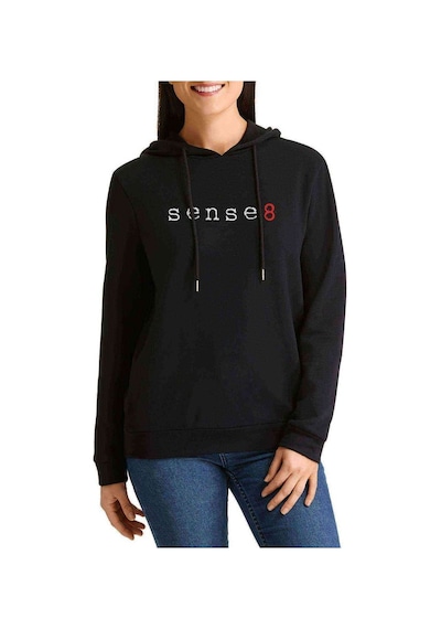 Sense 8 Logo Baskılı Siyah Kadın Kapşonlu Sweatshirt