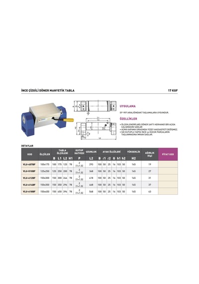 Fett 150x350mm Vertex 17kgf İnce Çizgili Döner Manyetik Tabla Vlu-614bf