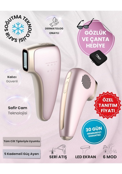 Mieco Safir Soğutma Özellikli ipl Lazer Epilasyon Aleti (Safir Cam)-Rosegold + Gözlük ve Çanta Hediyeli