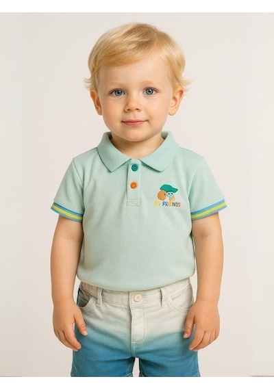 Zekids Erkek Bebek Yakalı Renkli Düğmeli T-shirt-15694 Mint