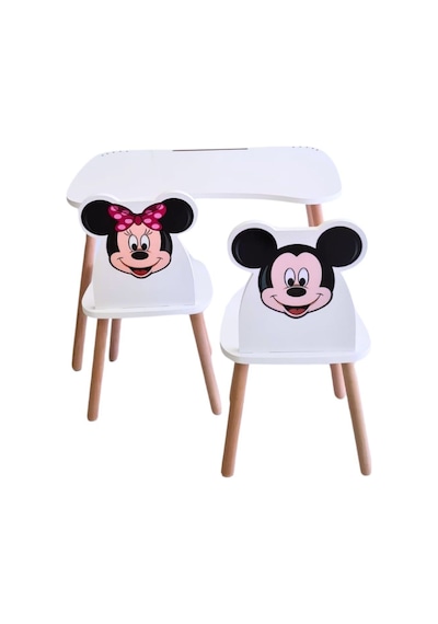 Liva Ahşap Çocuk Aktivite 1 Masa 2 Sandalye Takımı 4-12 Yaş Mickey Mouse Ve Minnie Mouse Çok Renkli
