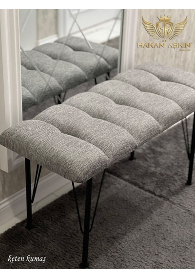 By Hakan Aşkın Metal 4 Ayaklı 90 Cm Eco Keten Gri Puf & Bench Tekli 2024