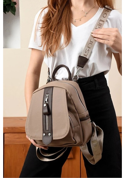 Just Polo Kadın Orta Boy Ayarlanabilir Askılı Şık Lakost Sırt Çantası Shopper Kum