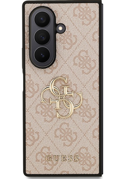 Galaxy Z Fold 7 Uyumlu Kılıf Guess   Lisanslı Pu Deri Büyük Metal Logo Dizaynlı Kapak Pembe