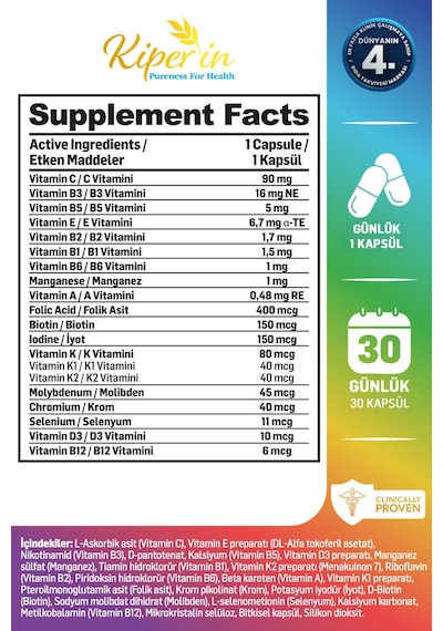 Kiperin Multivitamin 13 Vitamin & 6 Mineral Cilt, Saç, Tırnak & Enerji