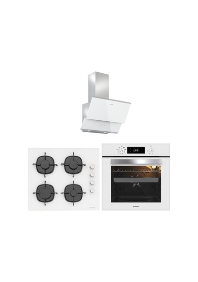 Silverline BO65E4W01 - CS5335W01 - 3490 OSLO Beyaz Cam Ankastre Set