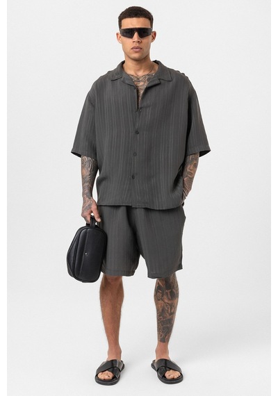 Oversize Modal Kumaş Şort Gömlek Takım Antrasit