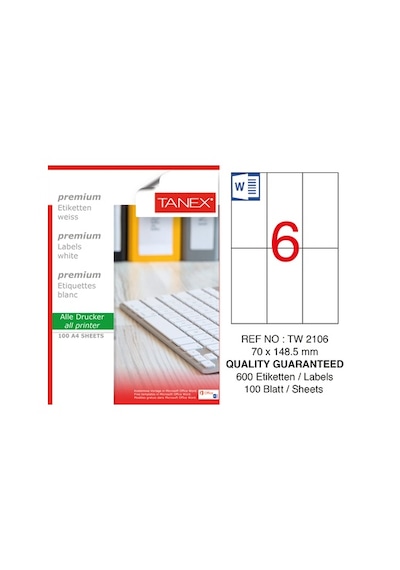 Tanex Tw-2106 70X148.5 MM Laser Etiket 100 Ad.