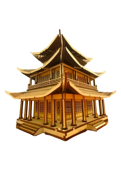 Geleneksel Doğu Köşkü Ahşap Maket Seti Dıy 3d Puzzle Pagoda Tarihi Mimari Koleksiyoner Modeli 466 Parça