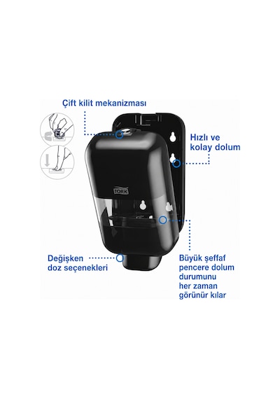 Tork Mini Sıvı Sabun, Köpük Sabun Ve Dezenfektan Dispenseri Siyah S5 Manuel Duvar Tipi 565208 X 6 Adet