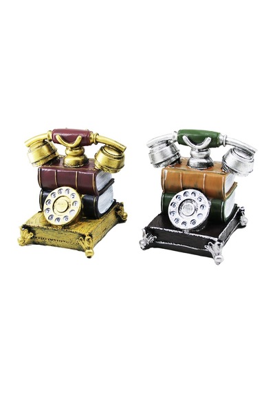 Lunaev Ankesörlü Telefon Vintage Dekoratif Biblo - Kumbara Renkli 15.5x15.5x10cm Reçine