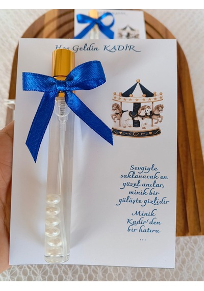 Kişiye Özel - Lacivert Atlıkarınca Baskılı Kart - Hoş Geldin Bebek - Sünnet ve Bebek Mevlidi Misafir Hediyeliği -