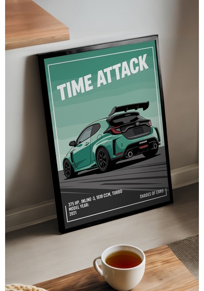 Toyota Yaris Gr Sport Siyah Ahşap Çerçeveli Poster, Dekoratif Araba Duvar Tablosu