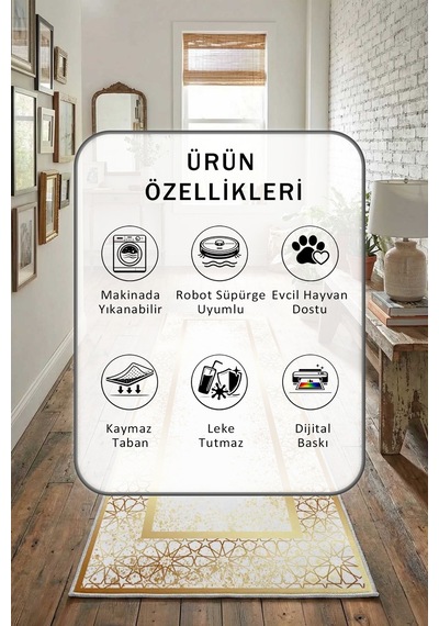 June Püskürtme Salon Mutfak Yatak Odası Yıkanabilir Yolluk Bej