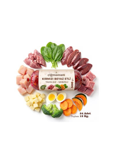 Kırmızı Ve Beyaz Etli Tahılsız Barf Köpek Maması 12 Kg - 500 G X 24