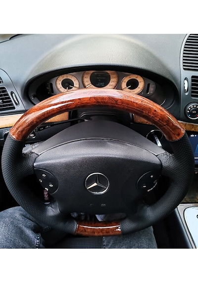 Mercedes W211 E220 Araca Özel Dikmeli Direksiyon Kılıfı Ahşap So Siyah