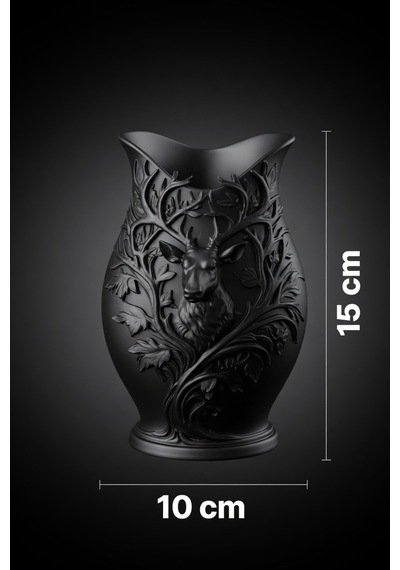 3d Baskılı Geyik Desenli Dekoratif Vazo 15 Cm Siyah