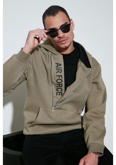 Buratti Kanguru Cepli Fermuarlı Kapüşon Yaka Slim Fit Erkek Sweat 575707 Vizon Yeşili