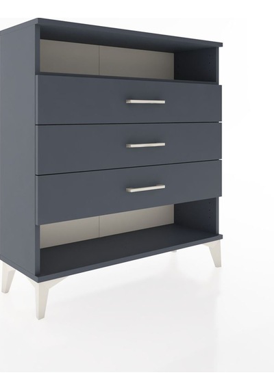 Arges Şifonyer Tek Raflı 3 Çekmeceli 88x30x96 Antrasit-antrasit Antrasit