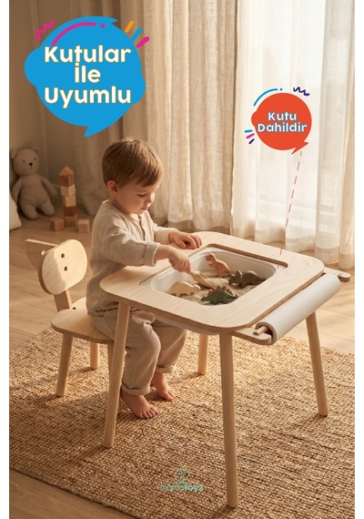 Mamatoyz Çocuk Çalışma Masası Ve Oyun Alanı Massa Ve Oturak Unitable Bej