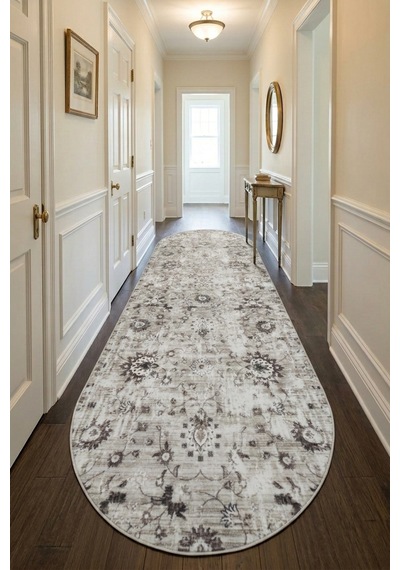 Raschel Carpet Oval Premium Yıkanabilir Leke Tutmaz Modern Elips Model Antik Seri Özel Seri Kaymaz Taban Yolluk Rcantık Yllk Yenımodelelıps Bej