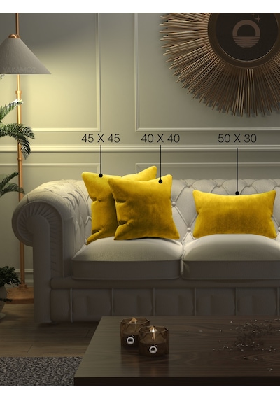 Güneş Sarısı Kırlent , Yastık Kılıfı Kadife Görünümlü Velvet Touch Serisi Güneş Sarısı