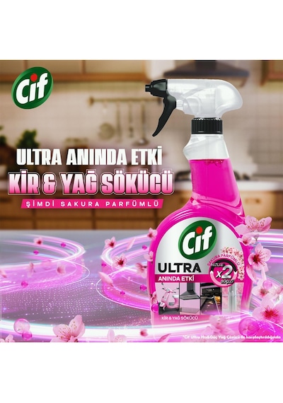 Cif Ultra Sprey Sakura Parfümlü Kir Ve Yağ Sökücü 750 Ml X 4 Adet