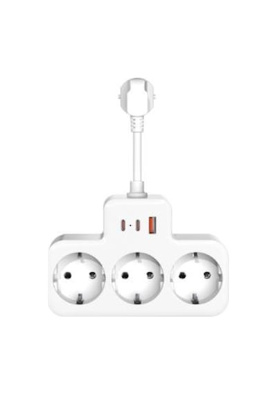S-link Prz07 Beyaz 3 Soketli 15mm 1 Usb 2 Type-c Pd20w 1050 Joule Bakır Kablolu Akım Korumalı Priz 150 CM