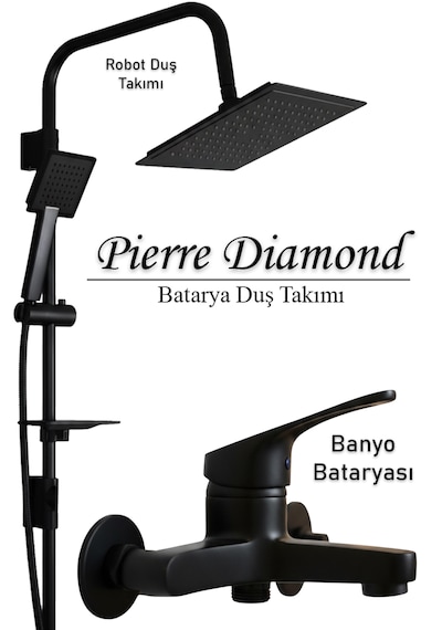 050-1 Banyo Bataryası Robot Duş Takımı Musluk Armatür Siyah Beyaz Gold Krom Renkler Siyah