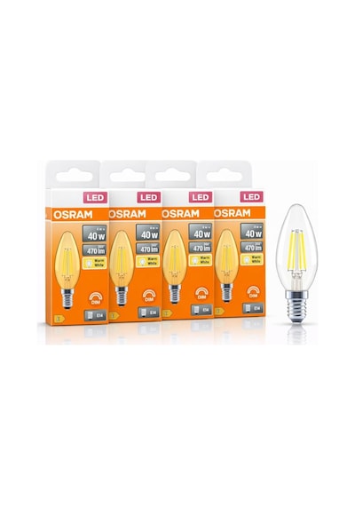 Led Mum Ampul 4w E14 2700k Dimmer Uyumlu 4'lü Paket 470 Lümen Sarı Işık Şeffaf Filament Ampul 40w Eşdeğer Diğer