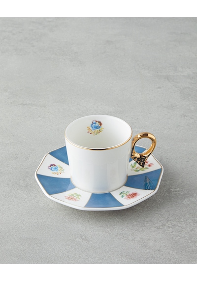 English Home Nostalgia Porselen 4 Parça 2 Kişilik Kahve Fincan Takımı 90 Ml Mavi-sarı