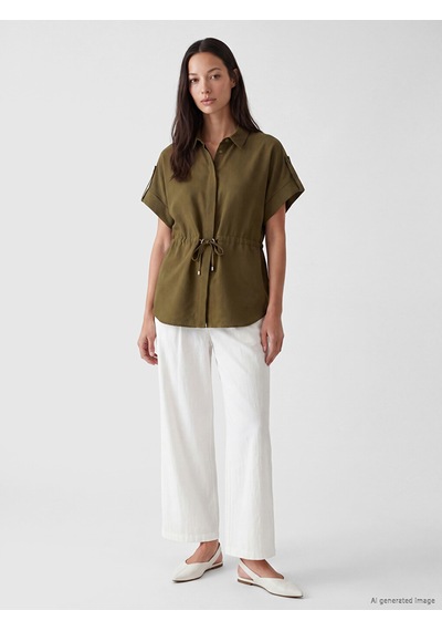 Lcw Everyday Yeşil Bağcıklı Oversize Kadın Gömlek
