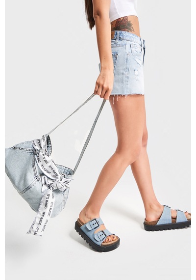 it's basic Snow Renk 3w4-27 Cep Detaylı Fularlı Askılı Denim Çanta
