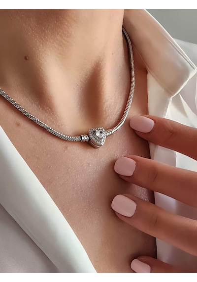 Eva Takı Store Prenses Taşlı Kalp Aşk Love Kolye Silver