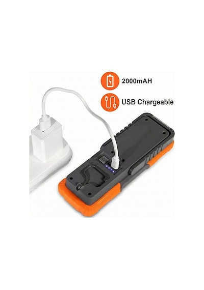 Şarjlı Tamirci Lambası 3 Modlu Led Çalışma Lambası Mıknatıslı & Askılı Ipx4 Suya Dayanıklı Siyah
