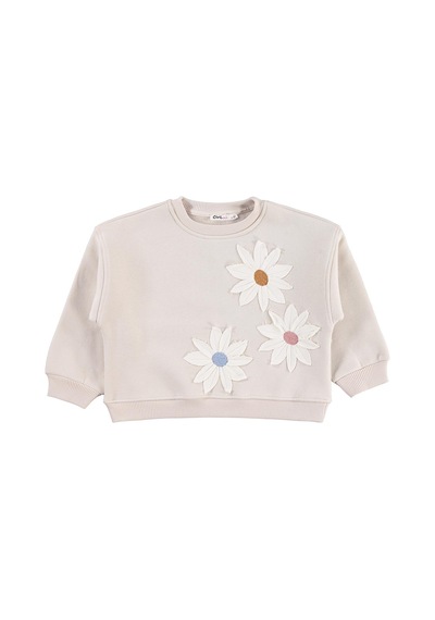 Civil Girls Papatya Nakışlı 2-5 Yaş Sweatshirt - Bej Taş Rengi