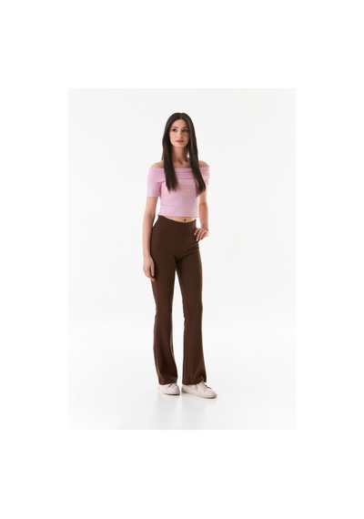 Fullamoda Beli Lastikli Yüksek Bel Flare Pantolon 25ygb650126130-kahve Kahve