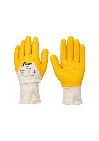 Sander Np01 Sarı Nitril İş Eldiveni, 3/4 Nitril Kaplı Diğer