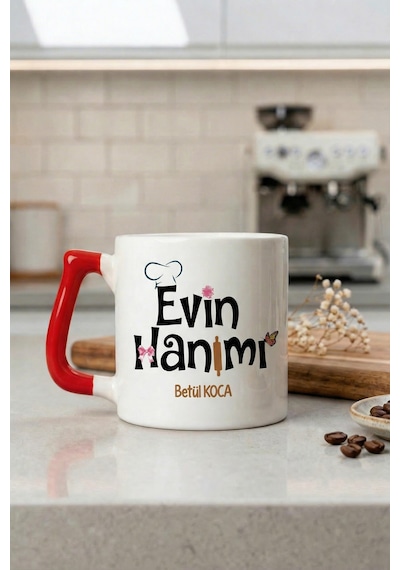 Evin Hanımı Yazılı Kupa Bardak - Komik Tasarım Baskılı Seramik Hediye Kupa Bardak Çok Renkli