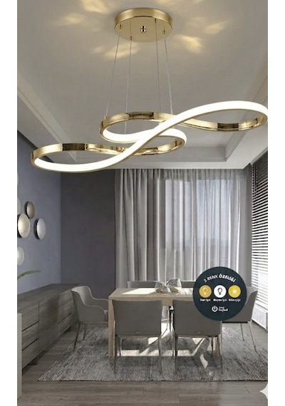 Sonsuzluk Serisi Sanatsal Kıvrımlı Eskitme Led Sarkıt Avize - 3 Renk Işıklı Modern Salon Aydınlatma