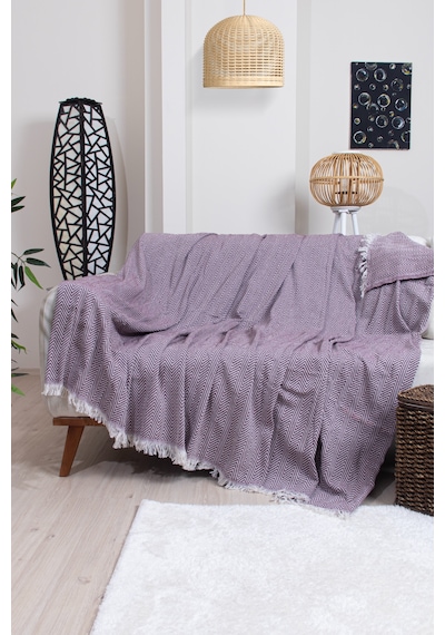 Pamuklu Zikzak Desenli Püsküllü Koltuk Örtüsü 170x210 Cm Dekoratif Ve Çok Amaçlı Bordo